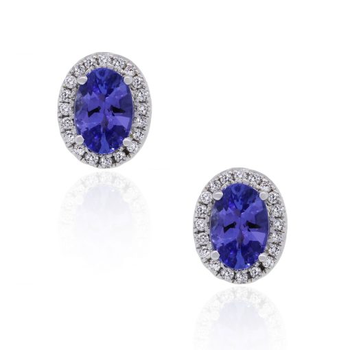 tanzanite and diamond halo earrings