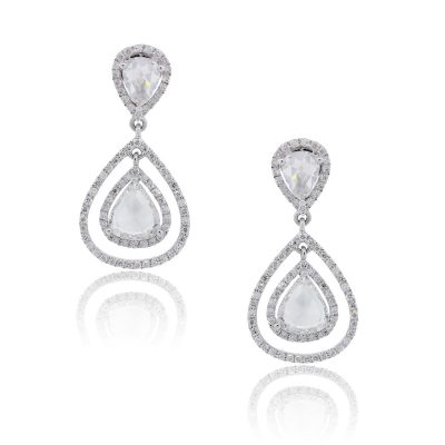 18k White Gold 3.9ctw Pear Shape Diamond Dangle Earrings