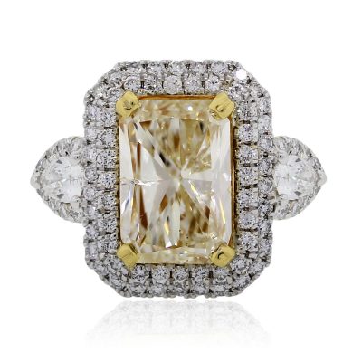 18k Two Tone Gold 4.58ct Fancy Light Yellow Diamond Engagement Ring