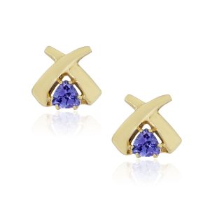 14k Yellow Gold Trillion Shape Tanzanite 'X' Earrings