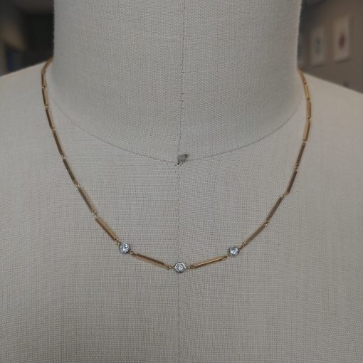 14k Yellow Gold 0.12ctw Diamond Bar Link Necklace