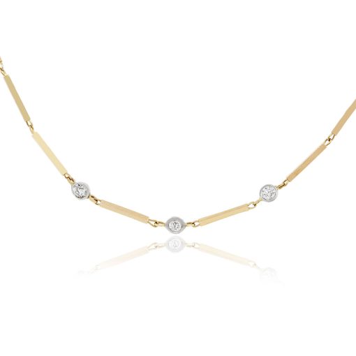 14k Yellow Gold 0.12ctw Diamond Bar Link Necklace