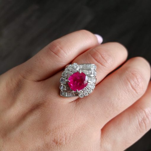 Platinum 3.97ct Cushion Cut Ruby and 1.84ctw Diamond Ring