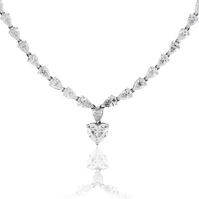 18k White Gold 1.75ct Heart Diamond & 14.27ctw Pear Shape Diamond Drop Necklace