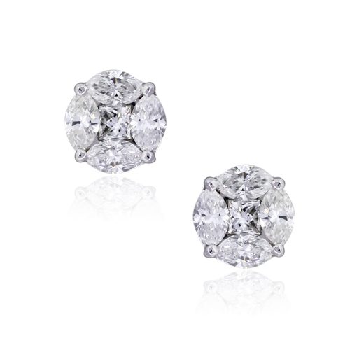 18k White Gold 0.79ctw Mosaic Stud Earrings