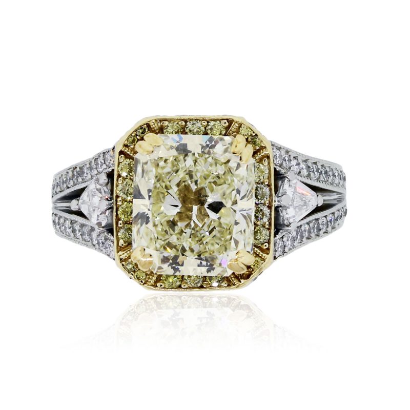 Gregg Ruth Platinum and 18k Yellow Gold 3.42ct Fancy Yellow Diamond Engagement Ring