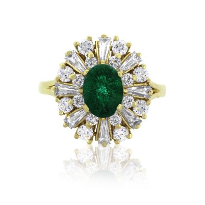 14k Yellow Gold 1ctw Diamond Oval Emerald Ring