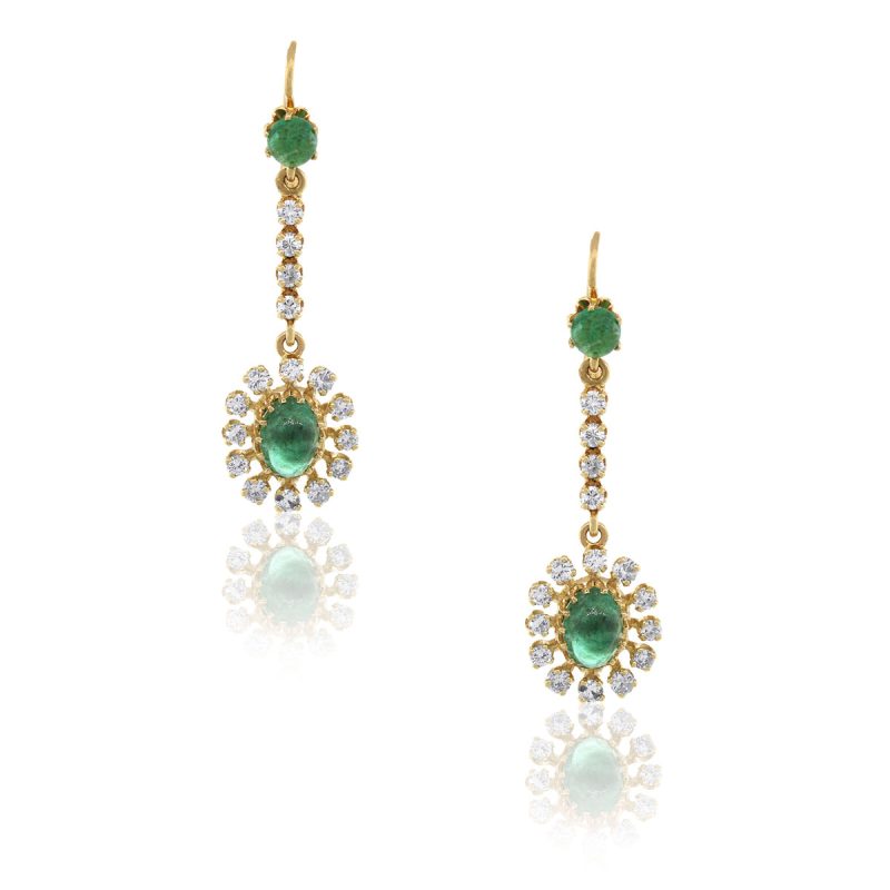 14k Yellow Gold 1.10ctw Diamond Emerald Drop Earrings
