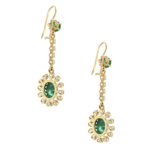 14k Yellow Gold 1.10ctw Diamond Emerald Drop Earrings