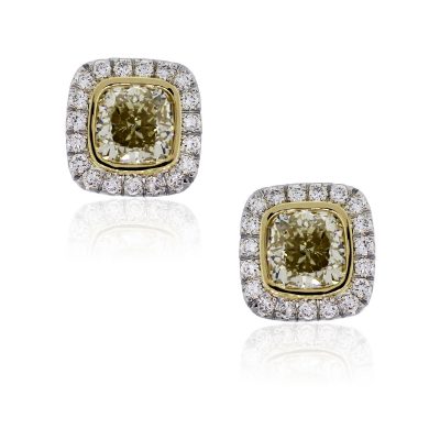 18k White and Yellow Gold 6.04ctw Fancy Yellow and 0.95ctw White Diamond Earrings