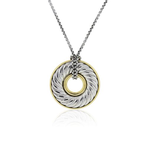 David Yurman Two Tone Disc Pendant on Chain Necklace