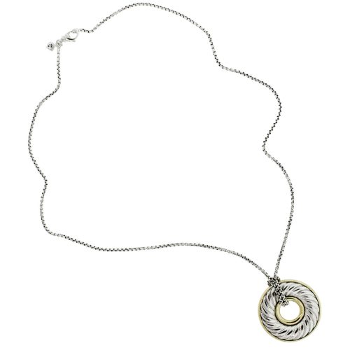 David Yurman Two Tone Disc Pendant on Chain Necklace