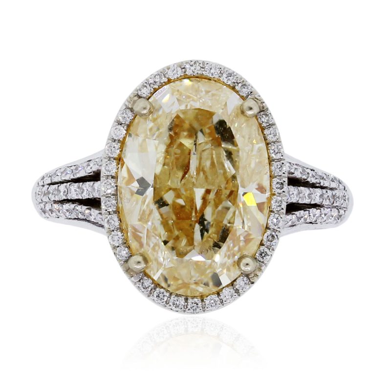 14k White Gold 6.34ct Oval Fancy Yellow Diamond Engagement Ring