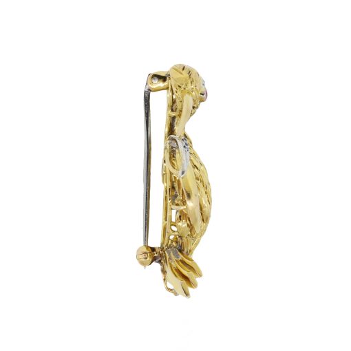 14k Yellow Gold Long Beak Bird With Tourmaline & Sapphires Pin