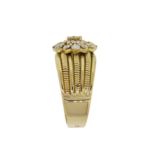 18k Yellow Gold 0.70ctw Diamond Flower Ribbed Ring