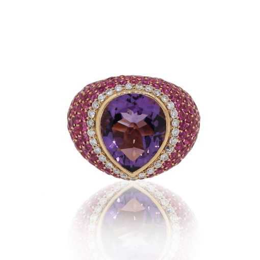 18k Rose Gold 8 40ct Pear Shape Amethyst And Pave Diamond Dome Ring