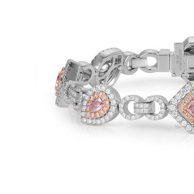 18k White Gold 3.94ctw Pink & White Diamond Multi Shape Ladies Bracelet