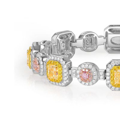 18k White Gold 10.09ctw Multicolor Diamond Halo Ladies Bracelet