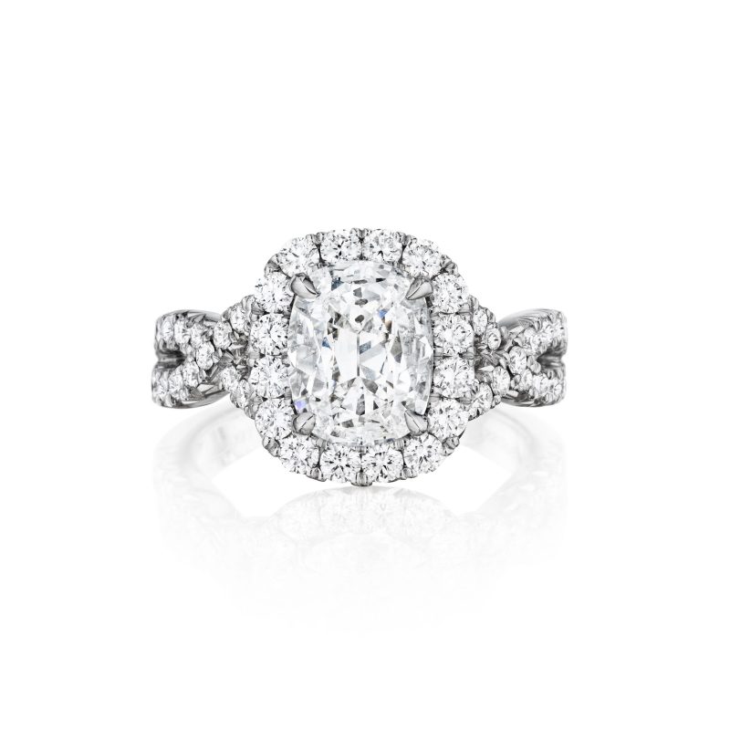 Henri Daussi AW296A 18k White Gold 1.57ctw Diamond Halo Engagement Ring