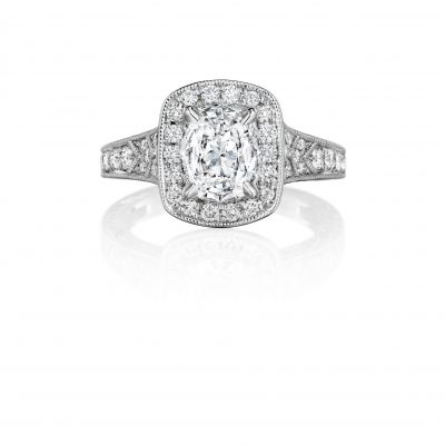 Henri Daussi AZP99O 18k White Gold 1.22ctw Diamond Halo Engagement Ring