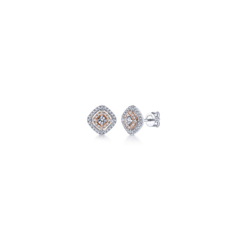Gabriel & Co. EG12645T44JJ 14k White and Rose Gold 0.42ctw Diamond Square Stud Earrings