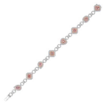 18k White Gold 3.94ctw Pink & White Diamond Multi Shape Ladies Bracelet