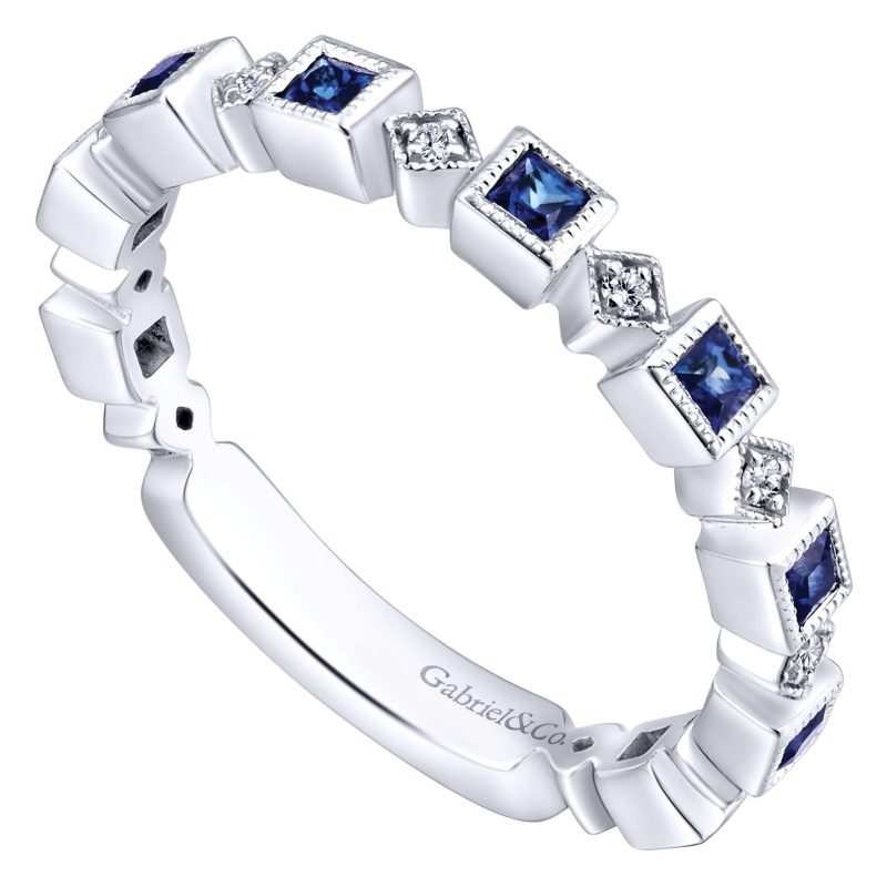 Gabriel & Co. LR4912W44SA 14k White Gold 0.07ctw Diamond and 0.47ctw Sapphire Stackable Ring