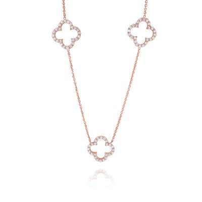 KC Designs 14k Rose Gold 0.64ctw Diamond Triple Open Clover Necklace