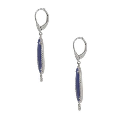 Meira T 14k White Gold 4.20ct Blue Sapphire With Diamonds Dangle Earrings