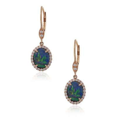 Meira T 14k Rose Gold 2.03ct Opal With Diamond Dangle Earrings