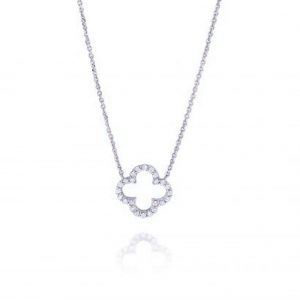 KC Designs 14k White Gold 0.16ctw Diamond Open Clover Pendant Necklace