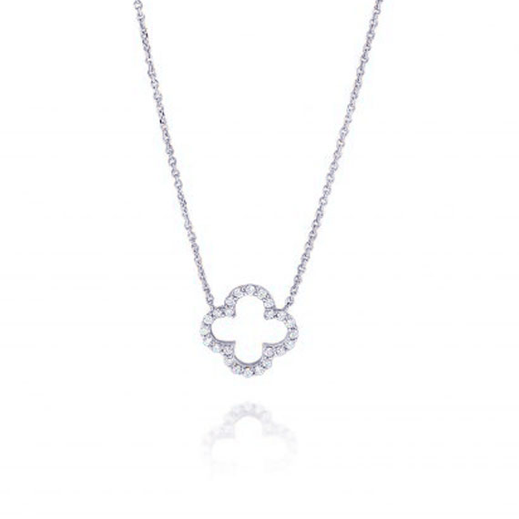 KC Designs 14k White Gold 0.16ctw Diamond Open Clover Pendant Necklace