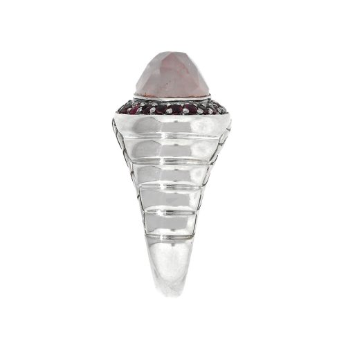 John Hardy Sterling Silver Pink Tourm & Rose Quartz Domed Ring