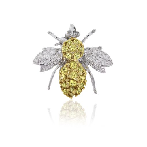 14k White Gold 0.03ctw Diamond With Yellow Sapphire Bee Brooche Pin