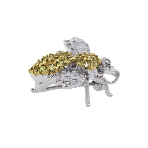 14k White Gold 0.03ctw Diamond With Yellow Sapphire Bee Brooche Pin