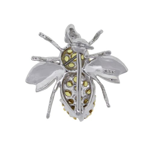 14k White Gold 0.03ctw Diamond With Yellow Sapphire Bee Brooche Pin