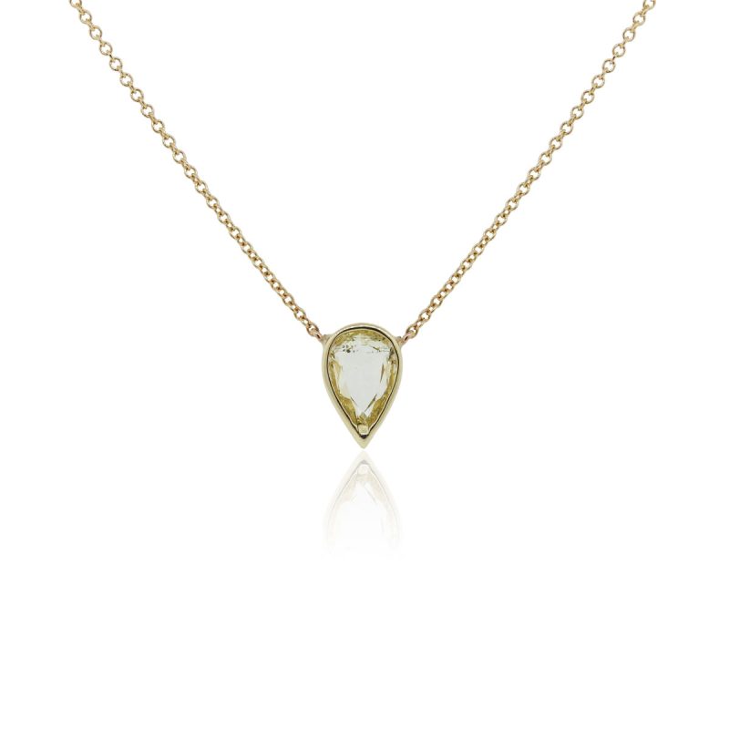 14k Yellow Gold 1ct Rose Cut Pear Shape Diamond Pendant on Chain Necklace