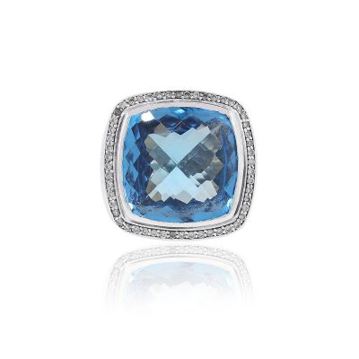 David Yurman Sterling Silver Blue Topaz & Diamonds Large Ring