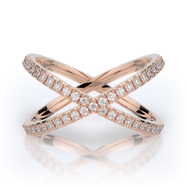 Henri Daussi R38-2H 14k Rose Gold 0.28ctw Round Brilliant Diamond "X" Band