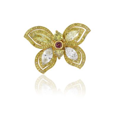 18k Two Tone 5.49ctw Diamond Butterfly Cocktail Ring