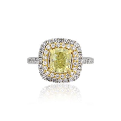 18k White Gold 1.71ct Cushion Intense Yellow GIA Diamond Engagement Ring