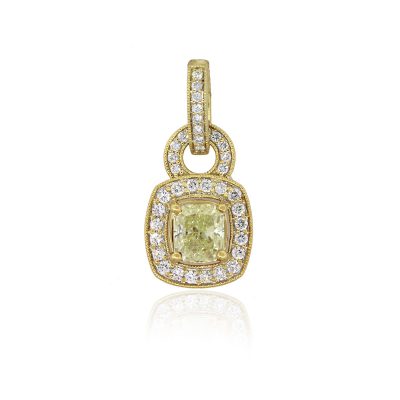 18k Yellow Gold 1.04ct Fancy Greenish Yellow Radiant GIA Diamond Pendant