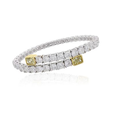 18k White Gold 16.51ctw White and Fancy Yellow Diamond Bangle
