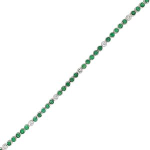 14k White Gold 4.20ctw Emerald and 0.96ctw Diamond Bezel Set Bracelet