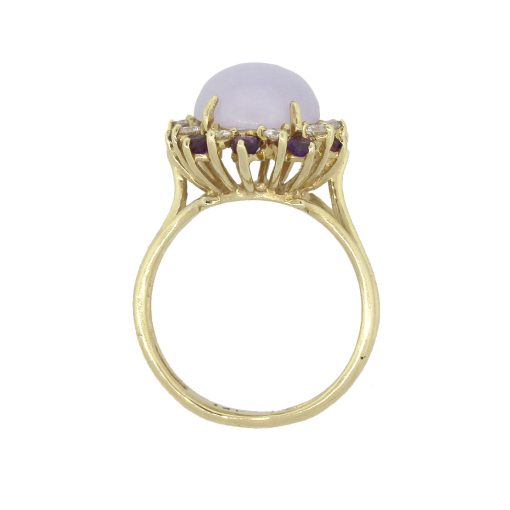 14k Yellow Gold 0.30ct Round Diamond Lavender Jade Ladies Ring