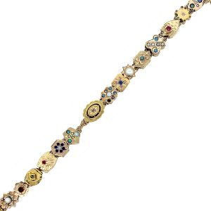 14k Yellow Gold Multicolor Gemstone Slide Bracelet