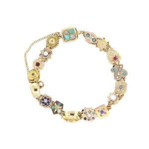 14k Yellow Gold Multicolor Gemstone Slide Bracelet