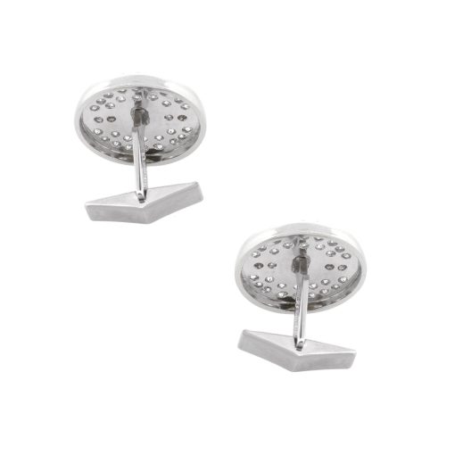 14k White Gold 1.30ct Round Diamond Hematite Gents Cufflinks