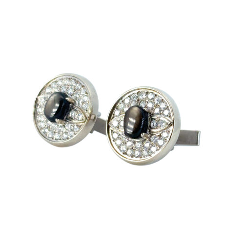 14k White Gold 1.30ctw Round Diamond Hematite Gents Cufflinks