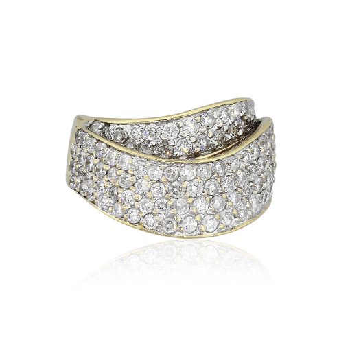 14k Yellow Gold 2ctw Round Cut Diamond Pave Crossover Ring